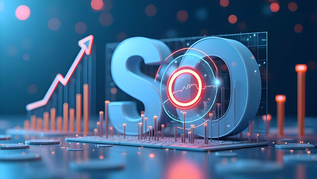 3D SEO optimization with browser and web analytics strategy illustration with competitive analysis