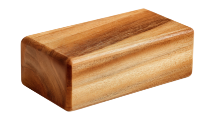 Wooden yoga block with smooth edges background isolated on a Transparent background, PNG file.
