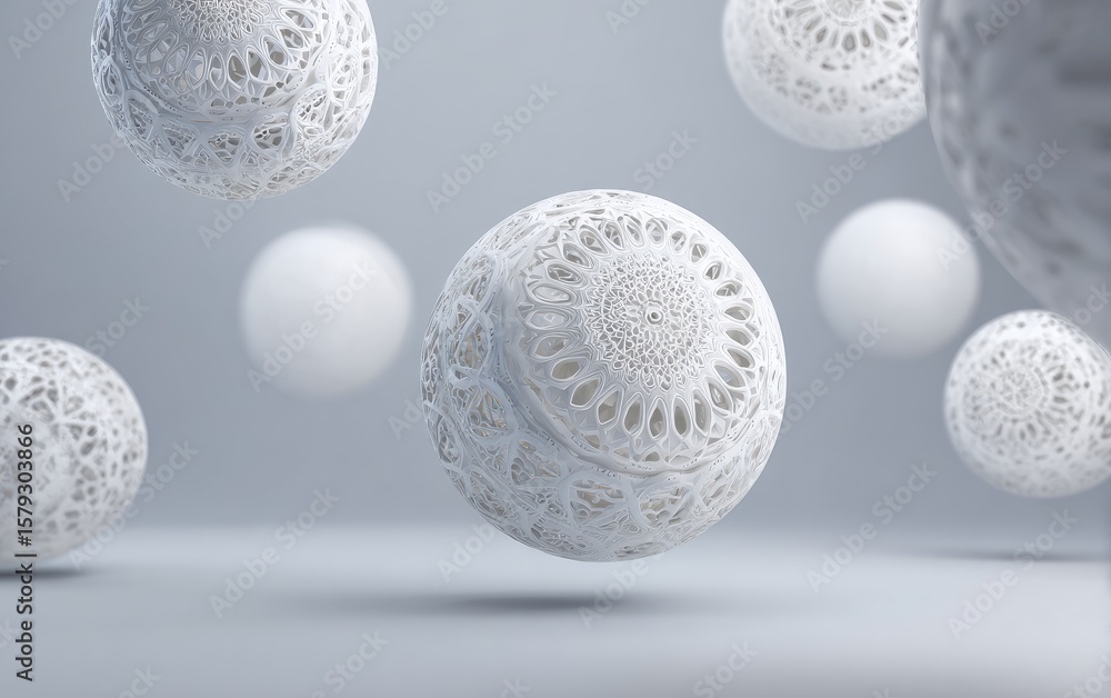 Aufkleber intricate white spheres with lacy patterns float against a light grey backdrop, casting soft shadows