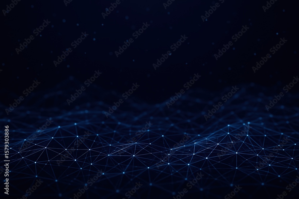 Poster abstract digital network of glowing blue lines and nodes on a dark background