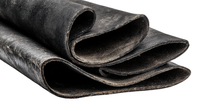 Worn-out rubber mats folded for recycling background isolated on a Transparent background, PNG file.