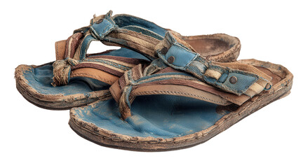 Worn-out slippers and sandals background isolated on a Transparent background, PNG file.
