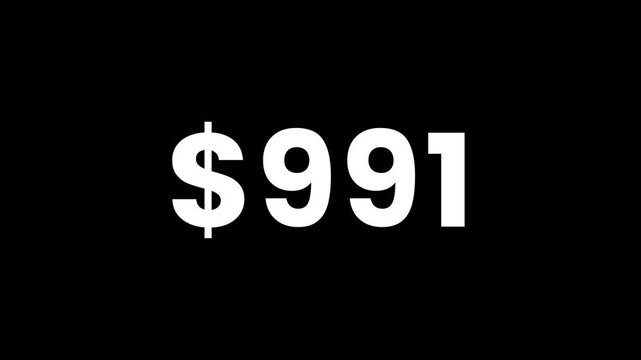Money Number Counter from 0 to 1000 Dollars and Digits Counting Numbers from 0 to 1k on a  Dollars. 