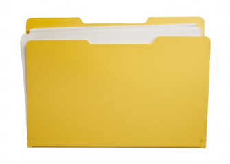 a yellow file folder with white paper, isolated on a transparent background, png, transparent