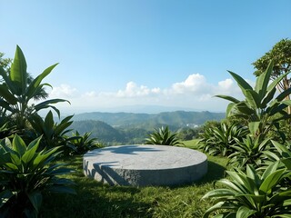 Natural Rock Podium Surrounded by Green Foliage