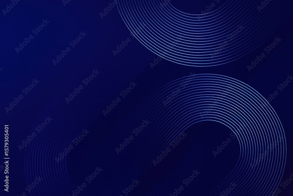 Poster abstract dark blue background with glowing blue wavy lines and circular patterns
