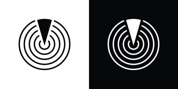 Radar detection icon collection - vector outline and silhouette