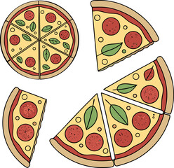 Traditional pizza whole and pieces