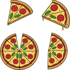 Traditional pizza whole and pieces