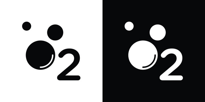 Oxygen O2 icon collection - vector outline and silhouette