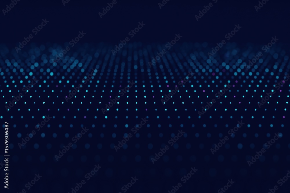 Poster abstract digital wave of glowing blue and purple particles on a dark background creating a futuristi