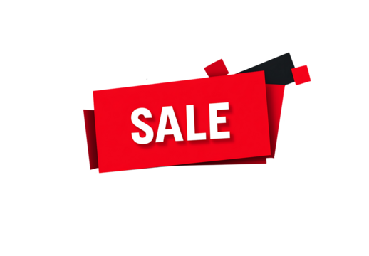 Red Sale Promotion Tag for Discounts, Clearance, and Marketing Ads – Isolated on Transparent Background

