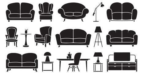 black vector various style furniture silhouettes SET	

