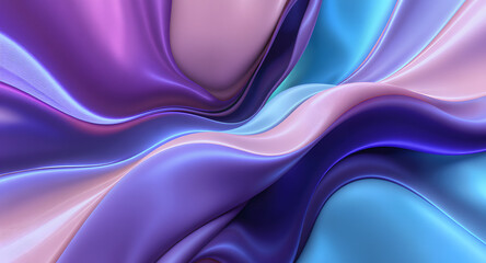 Obraz premium Abstract layered shapes in purple, pink, and blue with glossy texture – smooth curves, flowing symmetry, and modern lighting for digital design, background, or contemporary art use