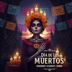Elegant Catrina Skull Woman With