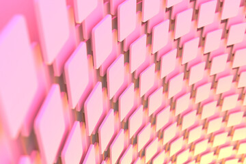 Obraz premium Abstract geometric pattern with repeating pink tiles and light glow. 3d render