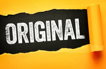 ORIGINAL written in large, bold, distressed white font on a black background revealed through torn...