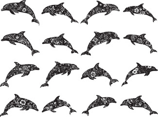 Naklejka premium Floral Dolphin Stencil
