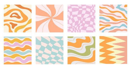 Obraz premium Distorted wavy patterns square background set