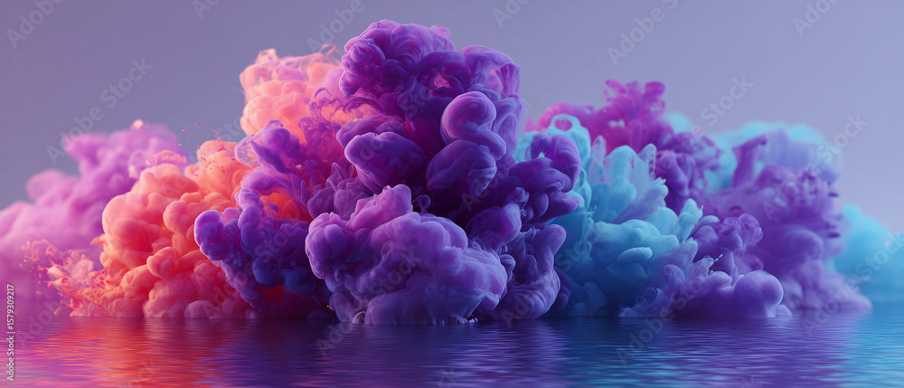 Poster colorful clouds of ink flowing in water creating mesmerizing effects and patterns during an abstract