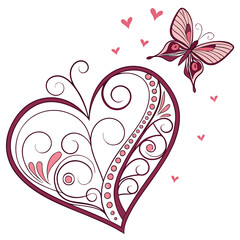floral heart with butterflies