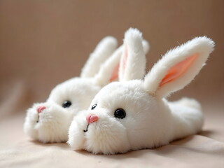 Obraz premium Cozy White Bunny Slippers on Soft Surface