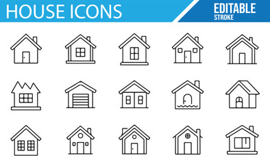 House Icon Set, Editable Stroke for Architecture and Home Design Projects