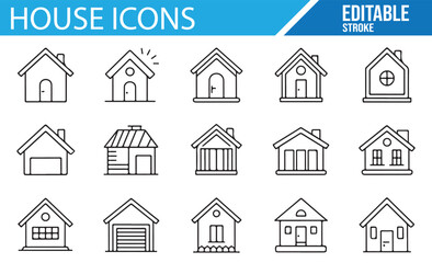 Digital Line Art House Icons for Real Estate, Architecture, and Home Design Projects

