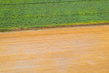 patterns and textures of different crops from above, aerial drone view