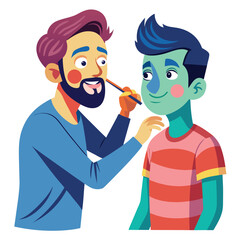 A friend painting their friend's face for a fun event, showing creativity and playful bonding.