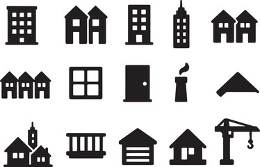 Fototapeta premium Buildings houses windows doors factory crane vector