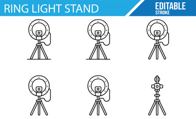 Ring Light Stand with Tripod, Photography Studio Setup, Editable Vector Drawing