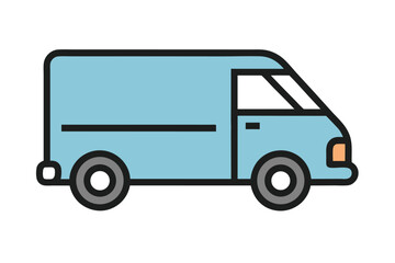 Light Blue Delivery Van Illustration with Black Outline on a White Background