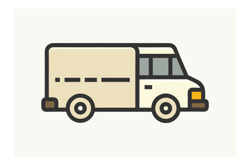 Simple Delivery Van Illustration with Beige Color Scheme and Thick Outline Style