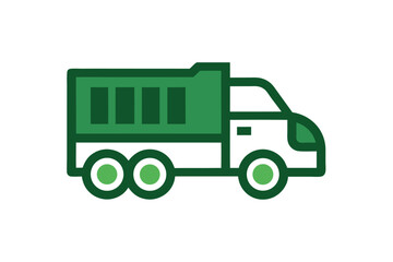 Green and White Dump Truck Illustration with Bold Outlines on a White Background