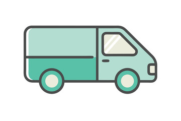 Delivery Van Icon in Teal and Green with Dark Gray Outline Isolated