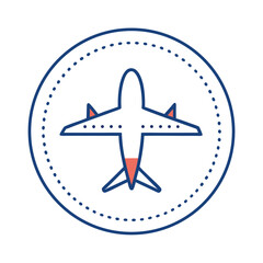 Fototapeta premium A minimalist round airplane icon with a dashed circular path, representing flight or global journey.