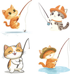 set of funny cartoon cats