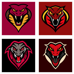 Obraz premium Collection of four snake mascot logo designs with aggressive expressions and vibrant color schemes