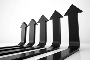 Five black arrows pointing upwards in a row growth