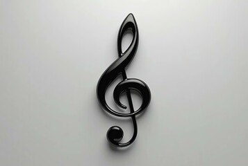 Glossy Black Treble Clef on White Background music