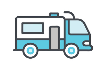 Stylized Icon of a Blue and White Camper Van for Travel and Recreation