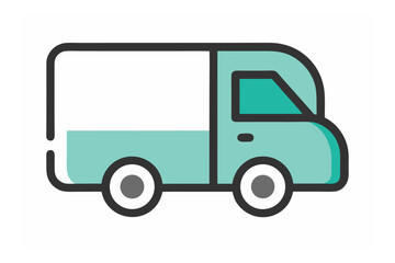 Simple Teal Delivery Truck Icon with Black Outline on a White Background