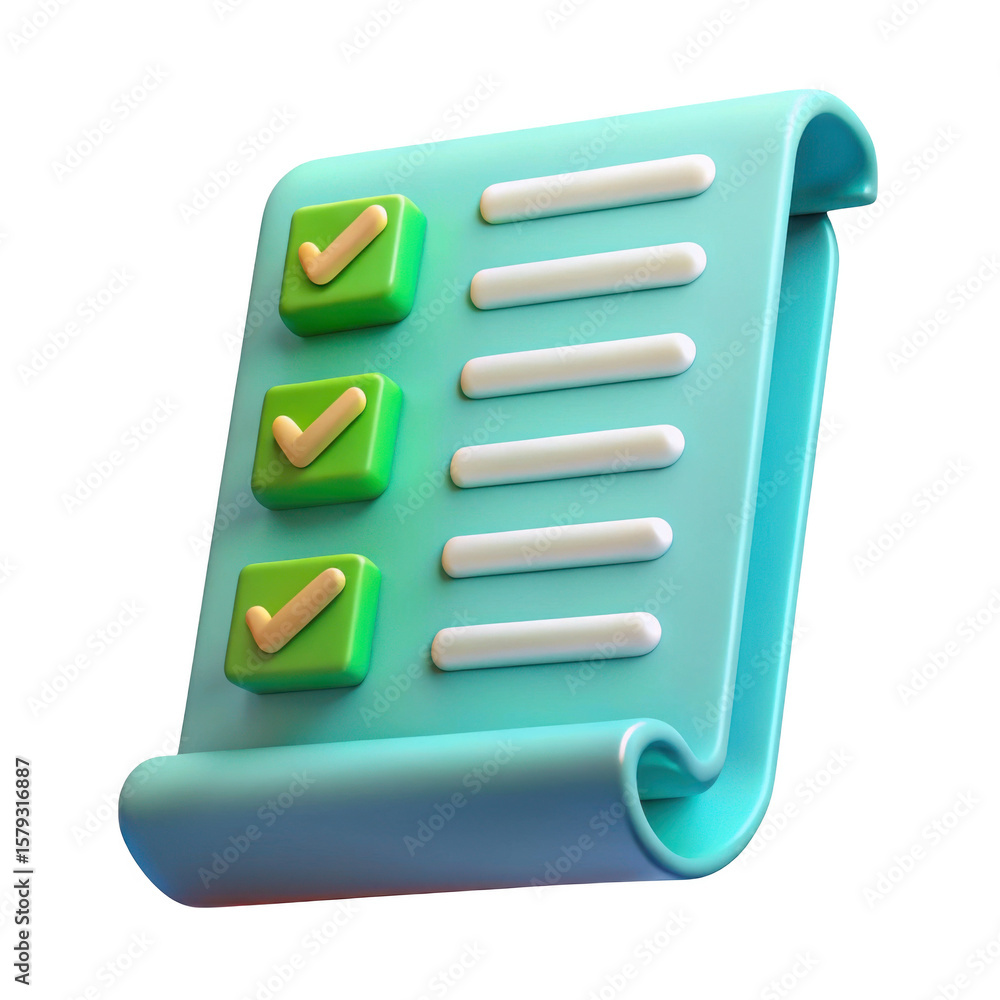 Poster 3d checklist with checkmarks isolated on transparent background
