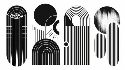 Abstract minimal element mid century vector set. Aesthetic contemporary stripe line art, geometric shape in monochrome. Art form design for wall art, decoration, wallpaper