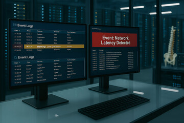 Network latency detection system event logs monitoring server room data center cybersecurity analysis