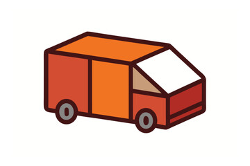 Stylized Delivery Van Illustration with Orange and Red Color Palette on White Background