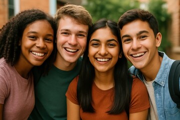 Fototapeta premium Close-up of a Group of Happy and Diverse Teenage School Friends