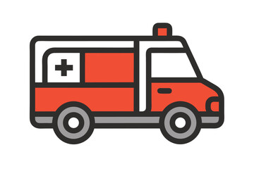 Fototapeta premium Red and White Ambulance Icon with Black Outline on a White Background