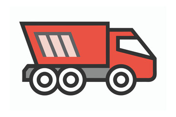 Red Dump Truck Icon with Black Outline and Gray Accents on White Background